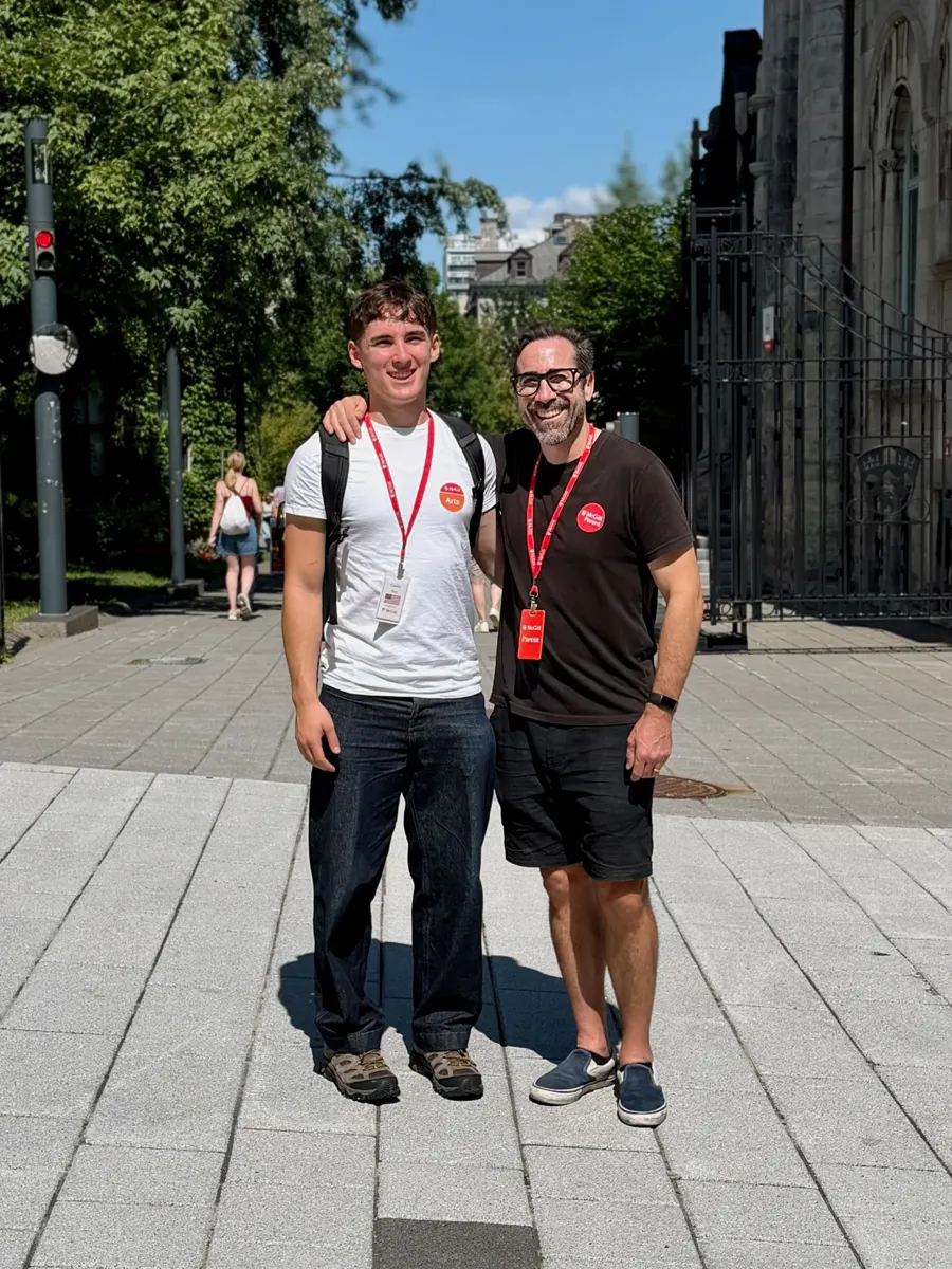 Mike Harp and his son Camille on move-in day at McGill University.